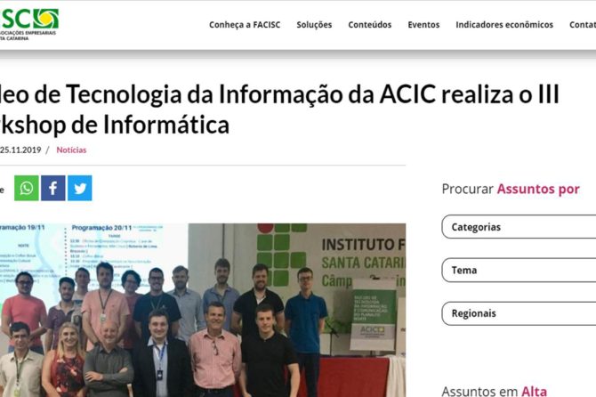 Núcleo de Tecnologia da Informação da ACIC realiza o III Workshop de Informática – Fonte: FACISC
